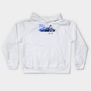 Blue Miata MX-5 with anime girl Kids Hoodie